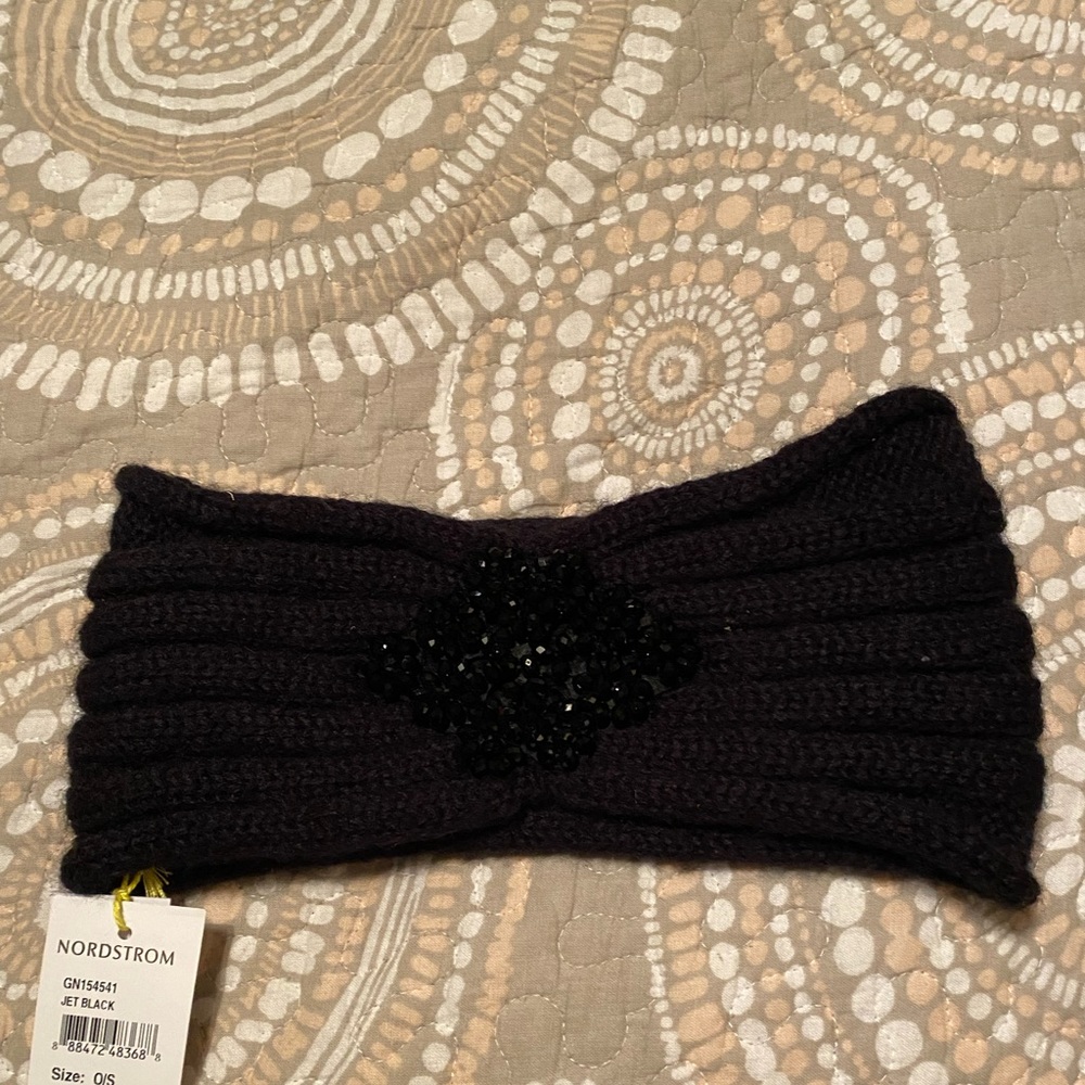 NWT bejeweled black knit BCBG ear warmer headband